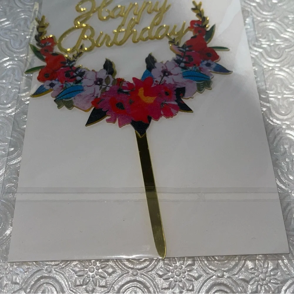 Cake Topper | Birthday Cake | Birthday Cake Topper - New- Happy Birthday- Floral